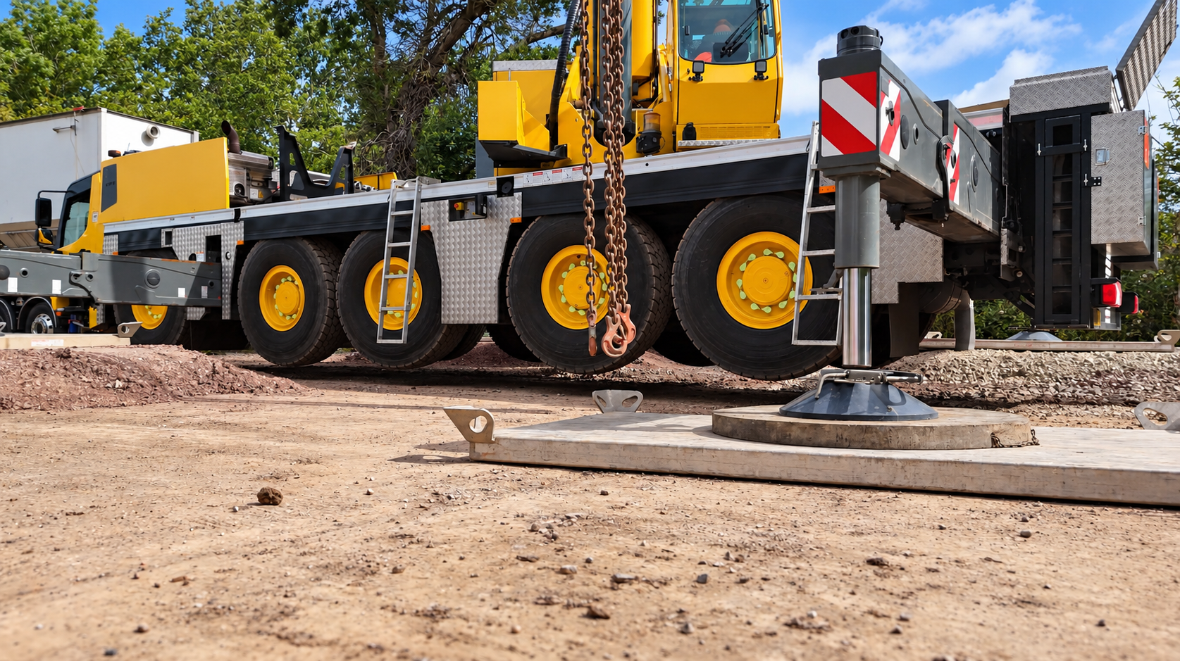 Yellow Mobile Crane on a Dusty Construction Site